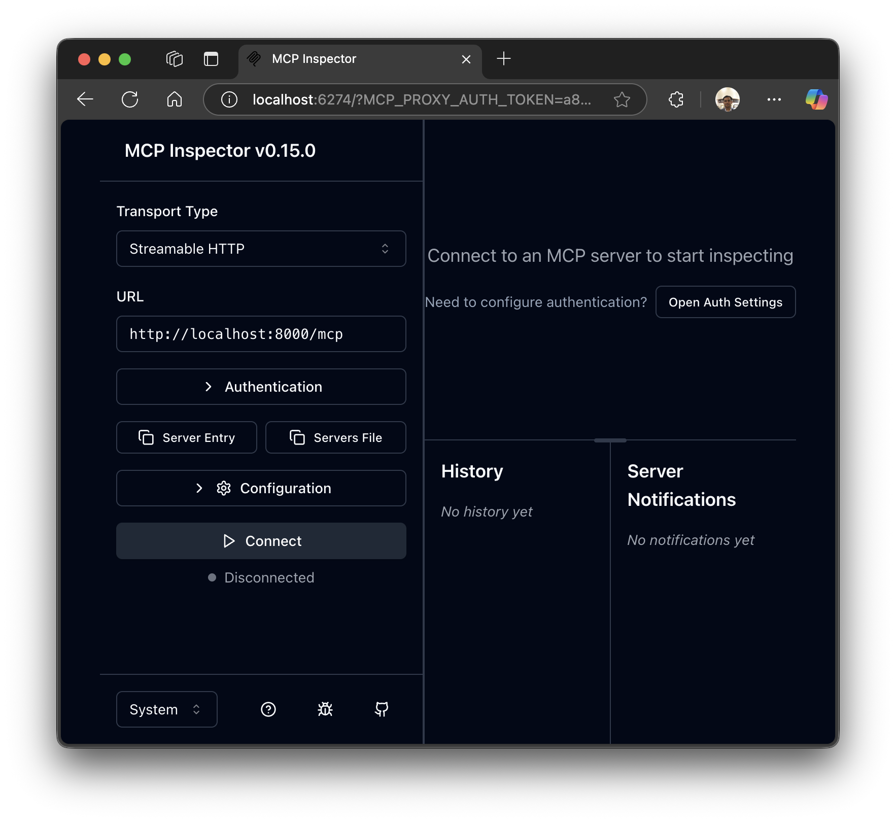 MCP Inspector Start