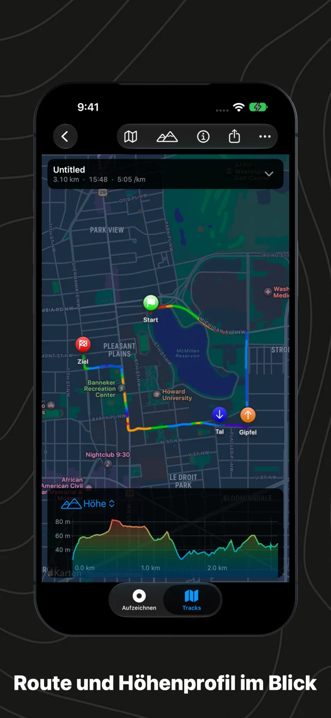 Route und Höhenprofil