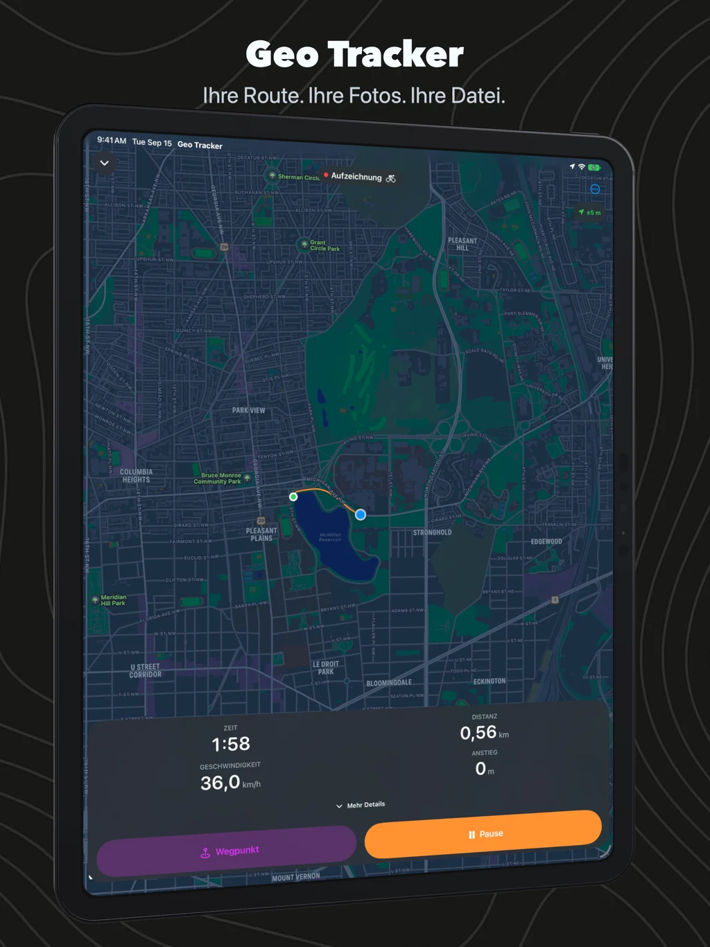 Geo Tracker zeichnet auf dem iPad auf