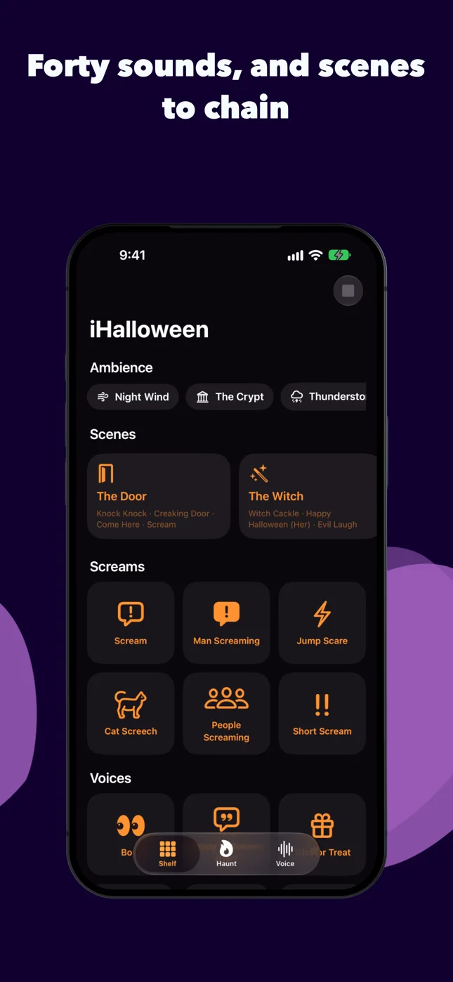 The Shelf: ambiences, scenes and rows of Halloween sounds to tap