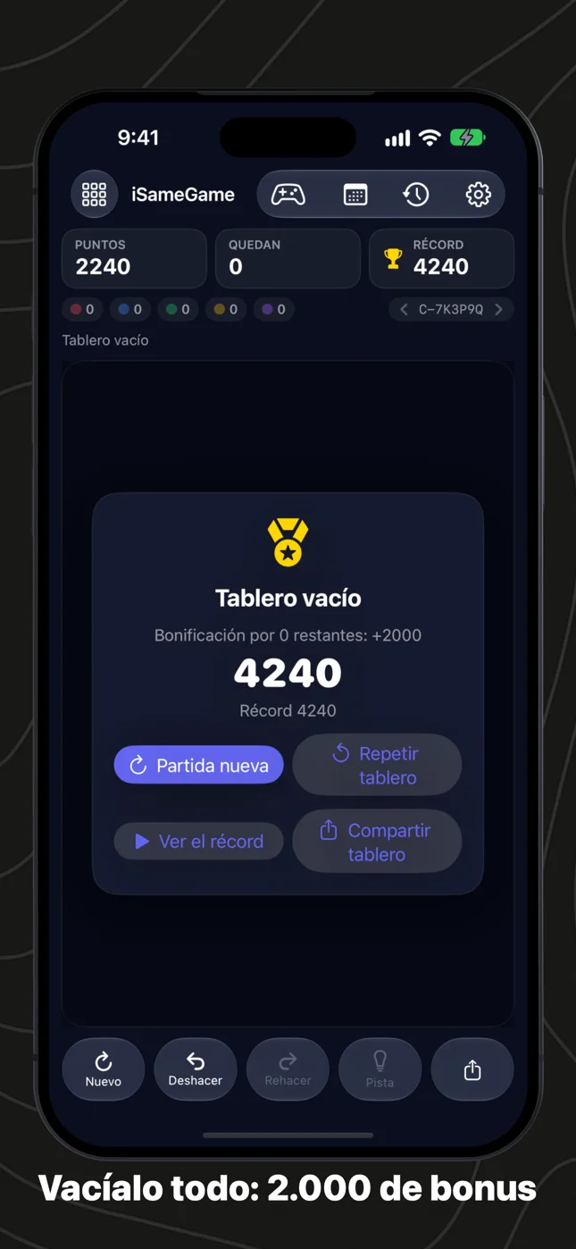 El tablero vaciado: la bonificación de 2.000 y el total