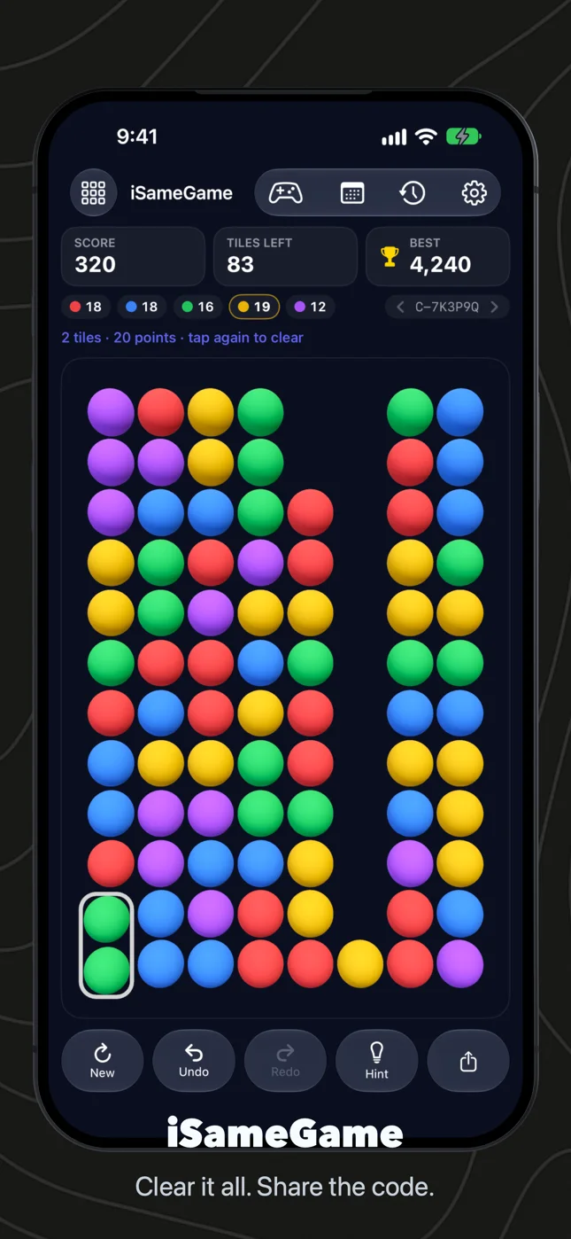 A Classic board with a group selected: the outline around two green spheres
