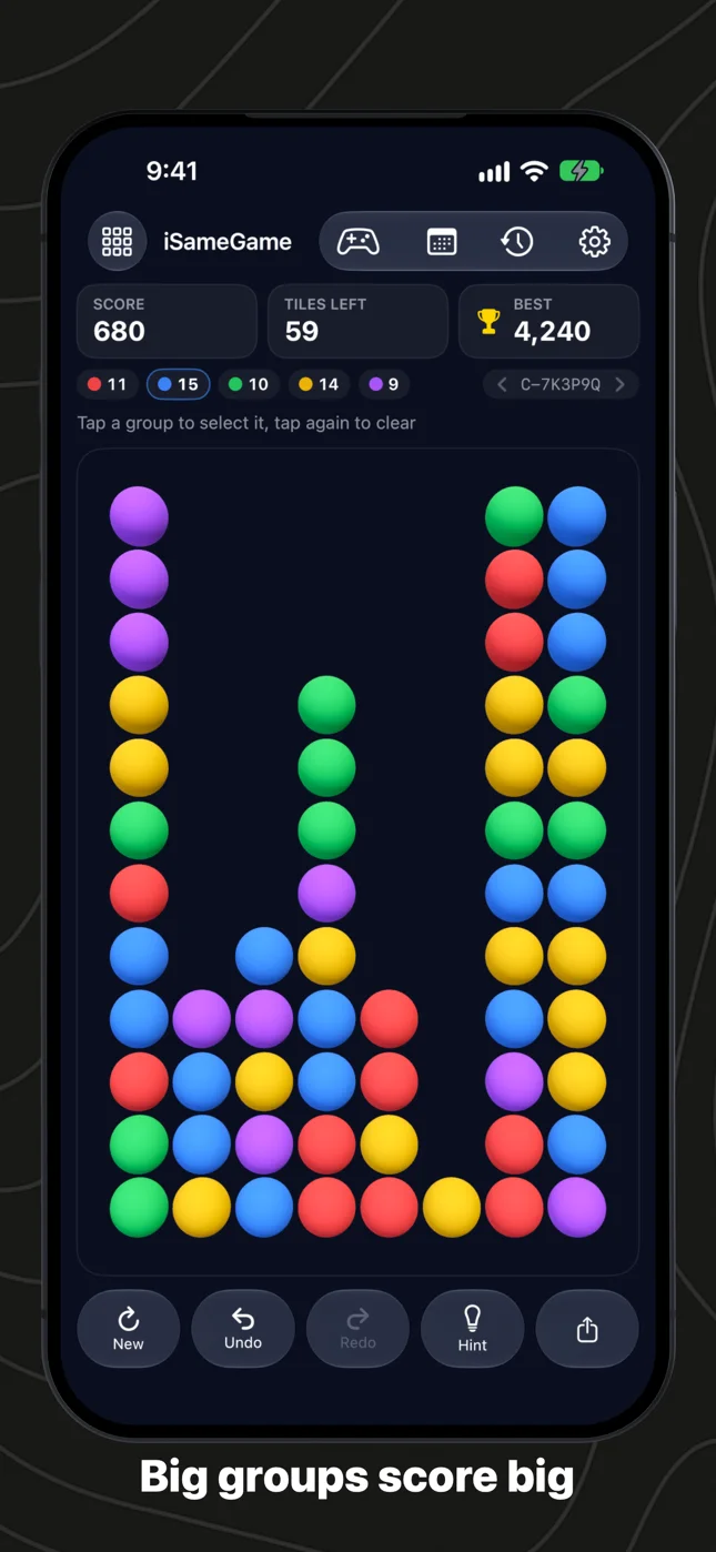 A board part way through a game, columns closing up