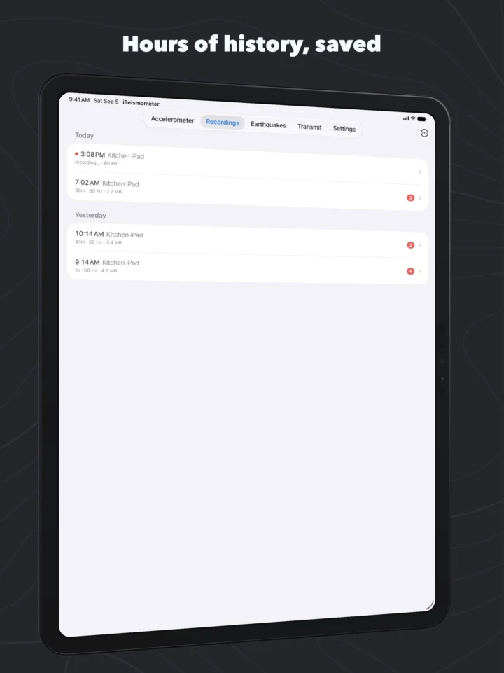 Hours of history, saved: the Recordings tab on iPad