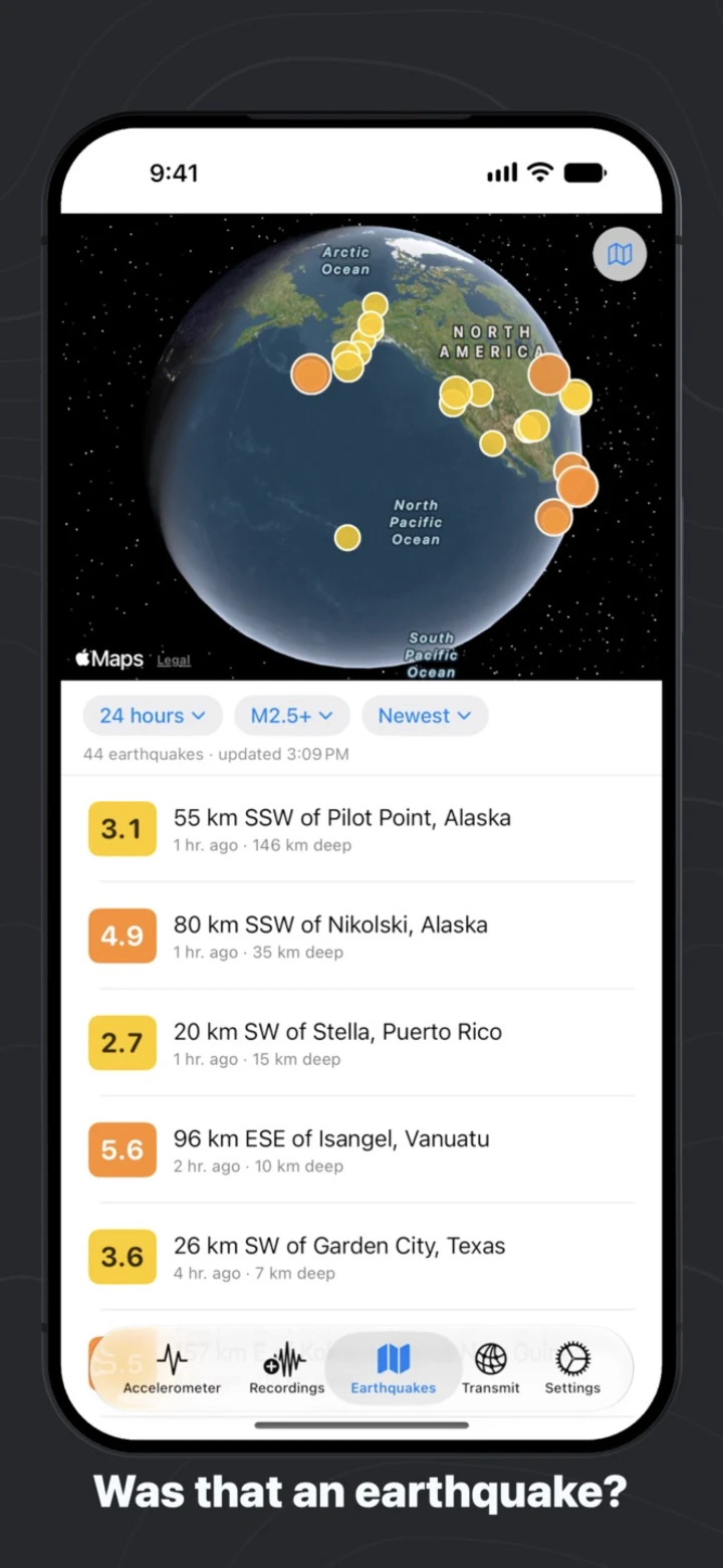 A recording opened at its earthquake, spectrum below