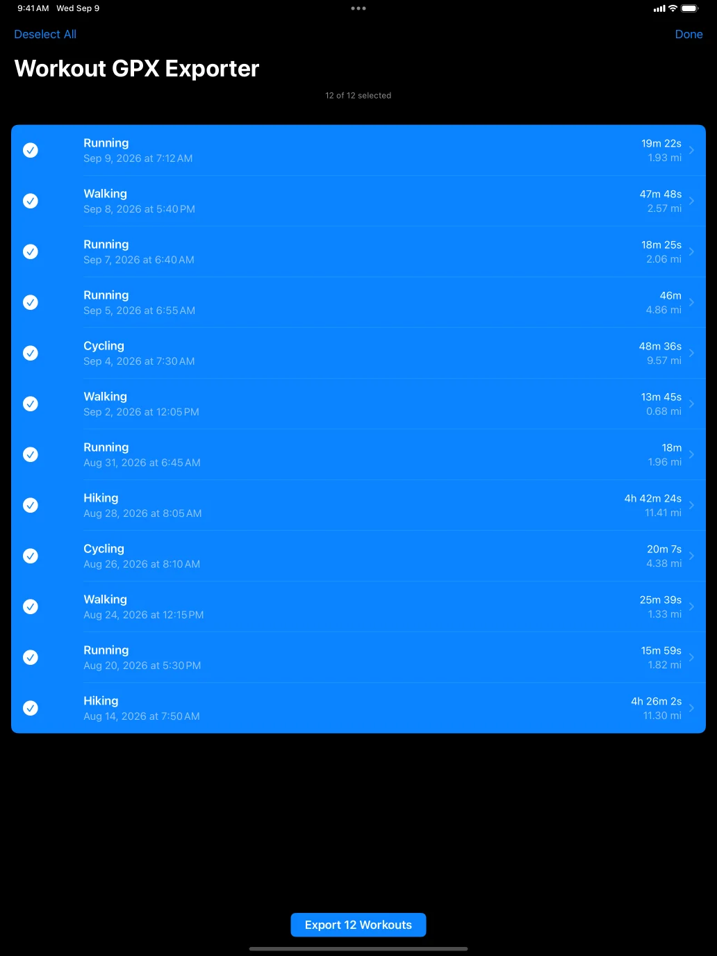 The same selection on iPad