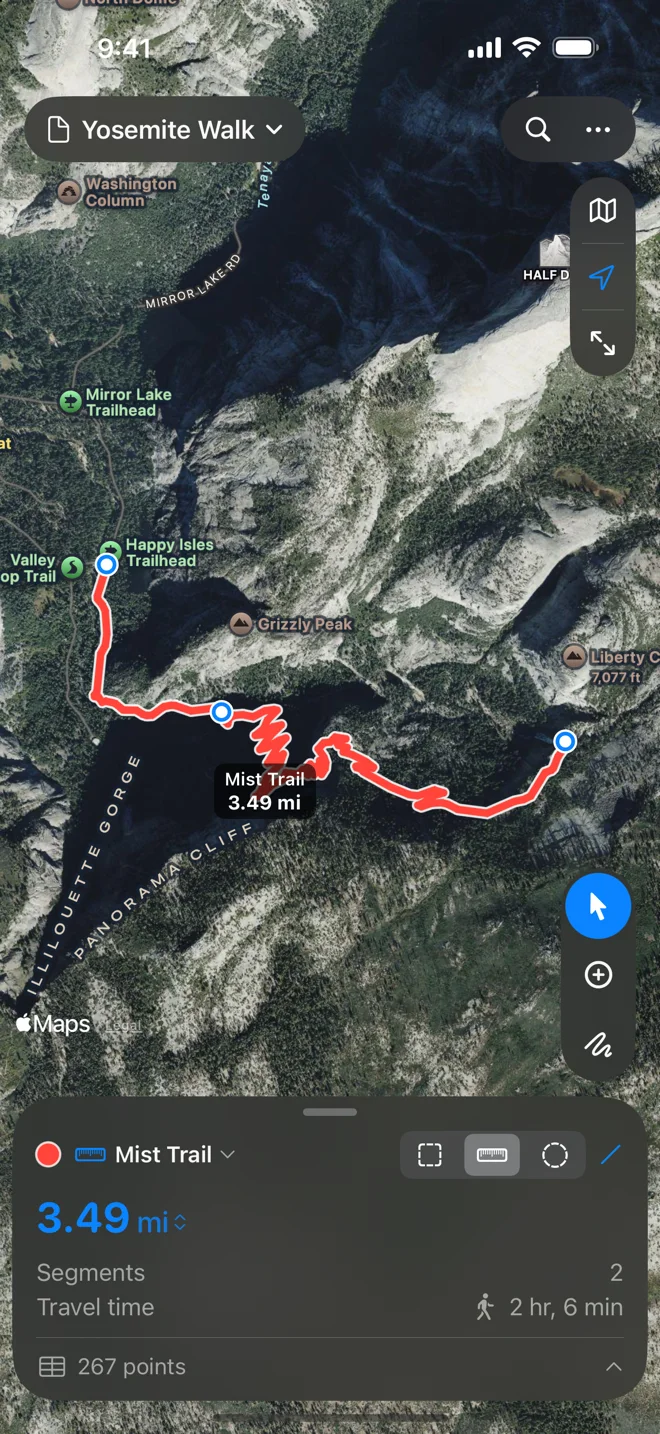 The same walk on iPhone, 3.49 miles and 2 hours 6 minutes on the sheet