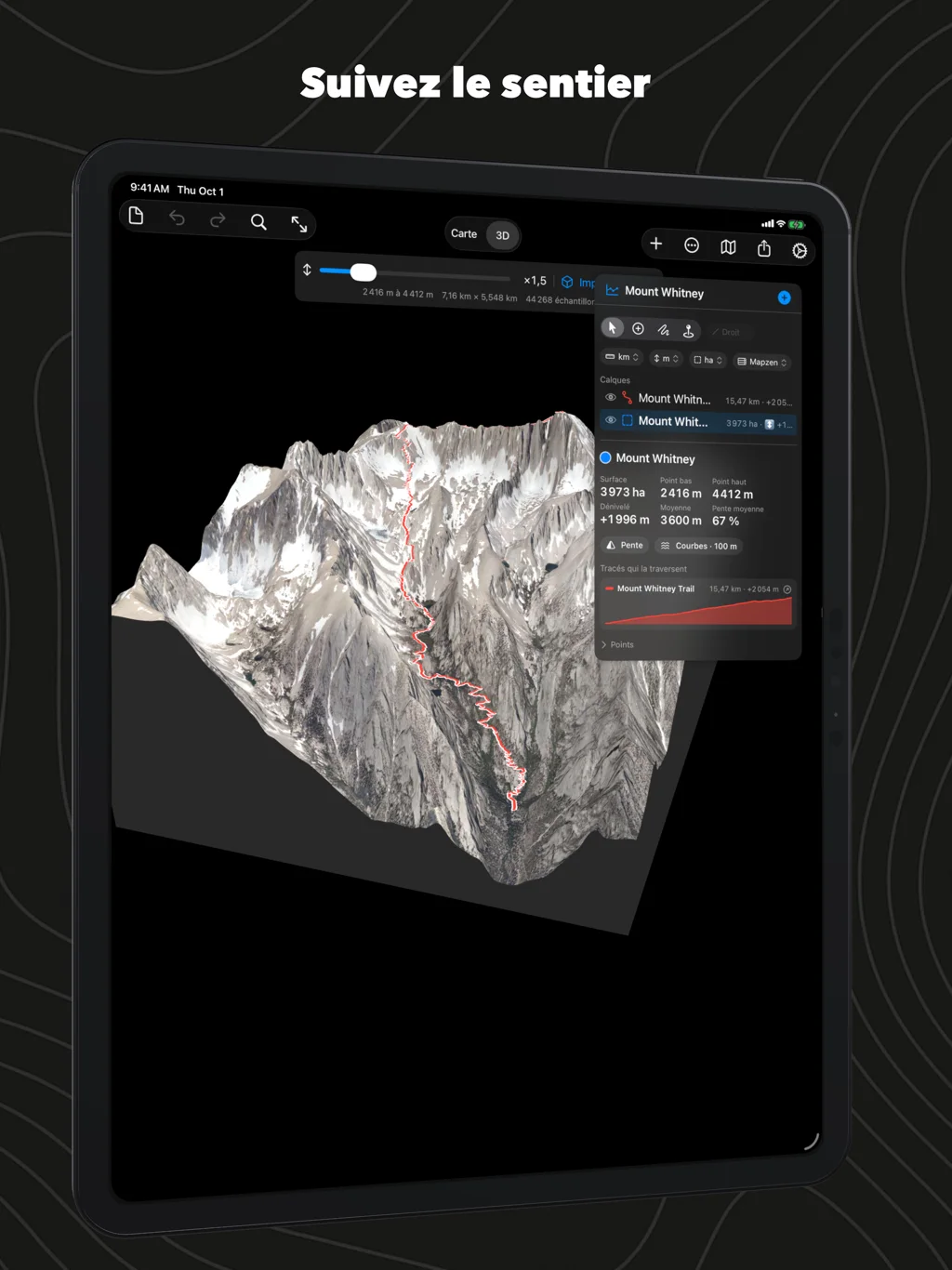 Geo Elevation sur iPad : le mont Whitney en 3D vu de l’est