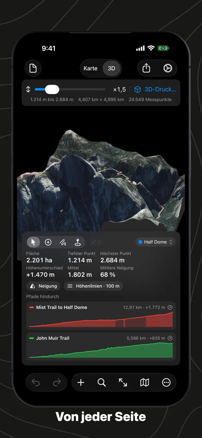 Geo Elevation auf dem iPhone: der Half Dome in 3D von Nordwesten