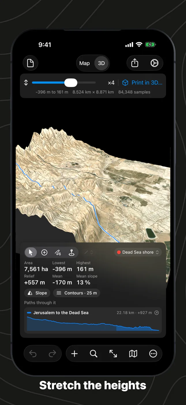 Geo Elevation on iPhone: the Dead Sea basin in 3D