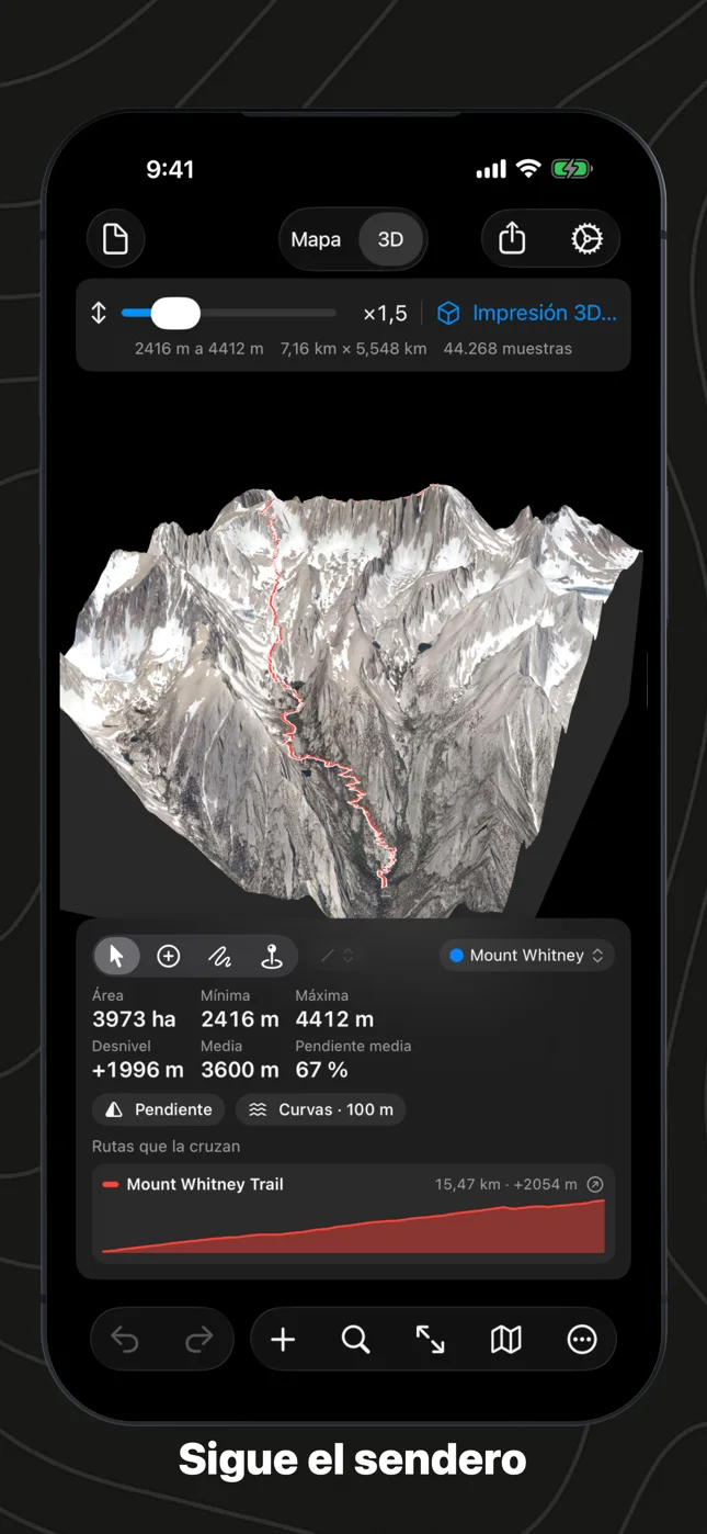 Geo Elevation en iPhone: el monte Whitney en 3D desde el este