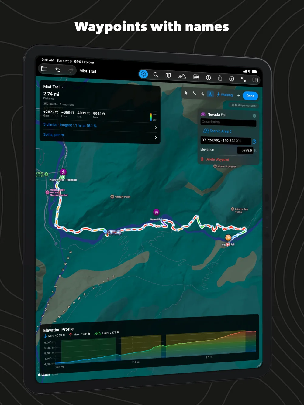 Waypoints with names and symbols on iPad